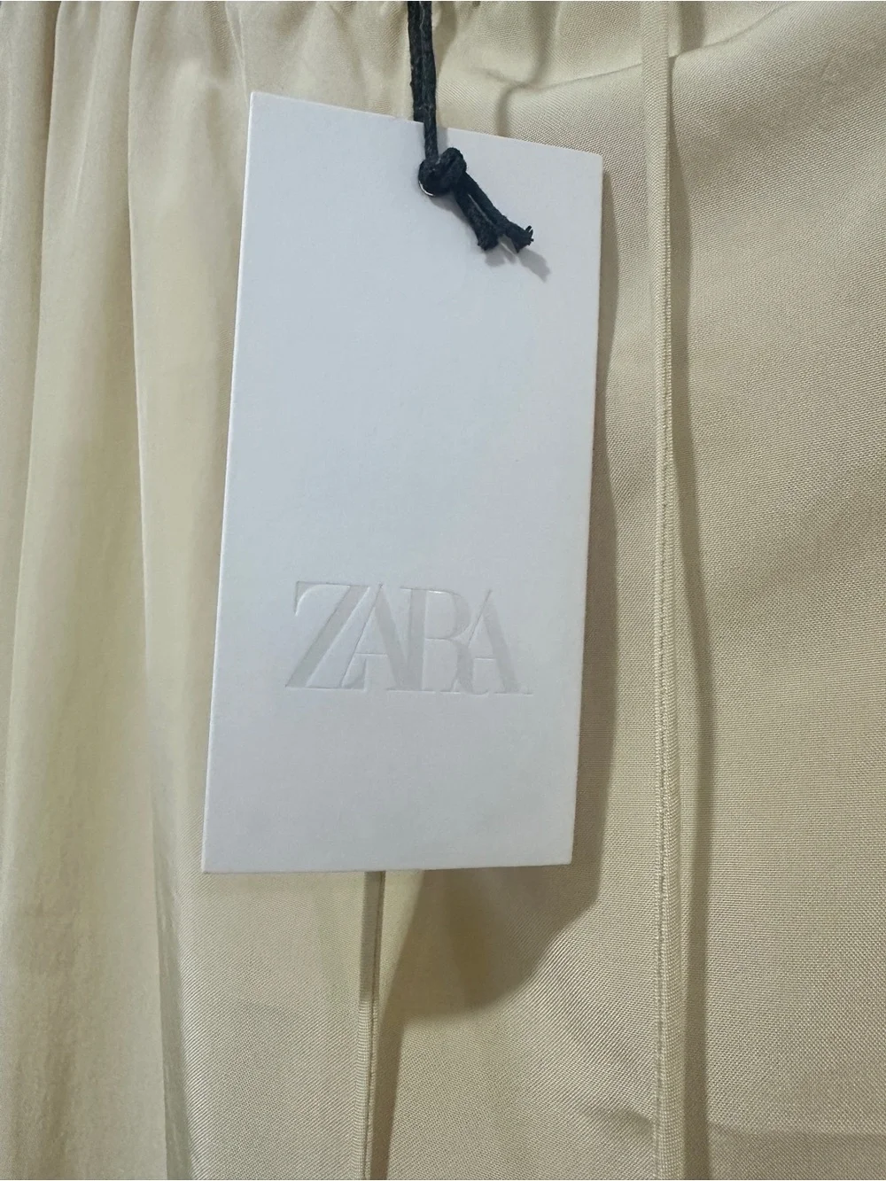 Zara Light Cream Drawstring Midi Skirt